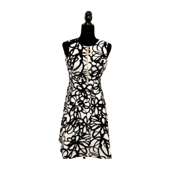 DKNY Black & White Scribble Pattern A-Line Dress Size 2 With Pockets - Picture 2 of 7